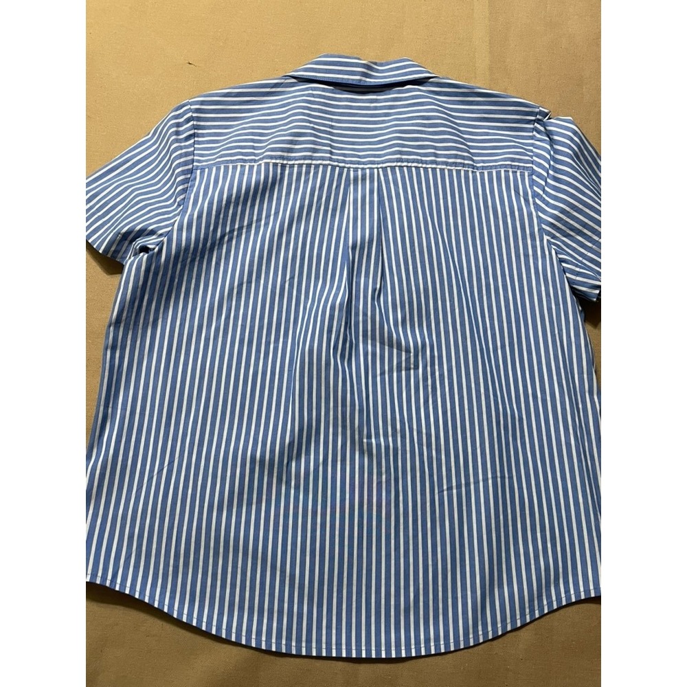 J. Crew Factory Striped Short Sleeve Poplin Popover Top Sz M Sustainable Cotton - Picture 7 of 7